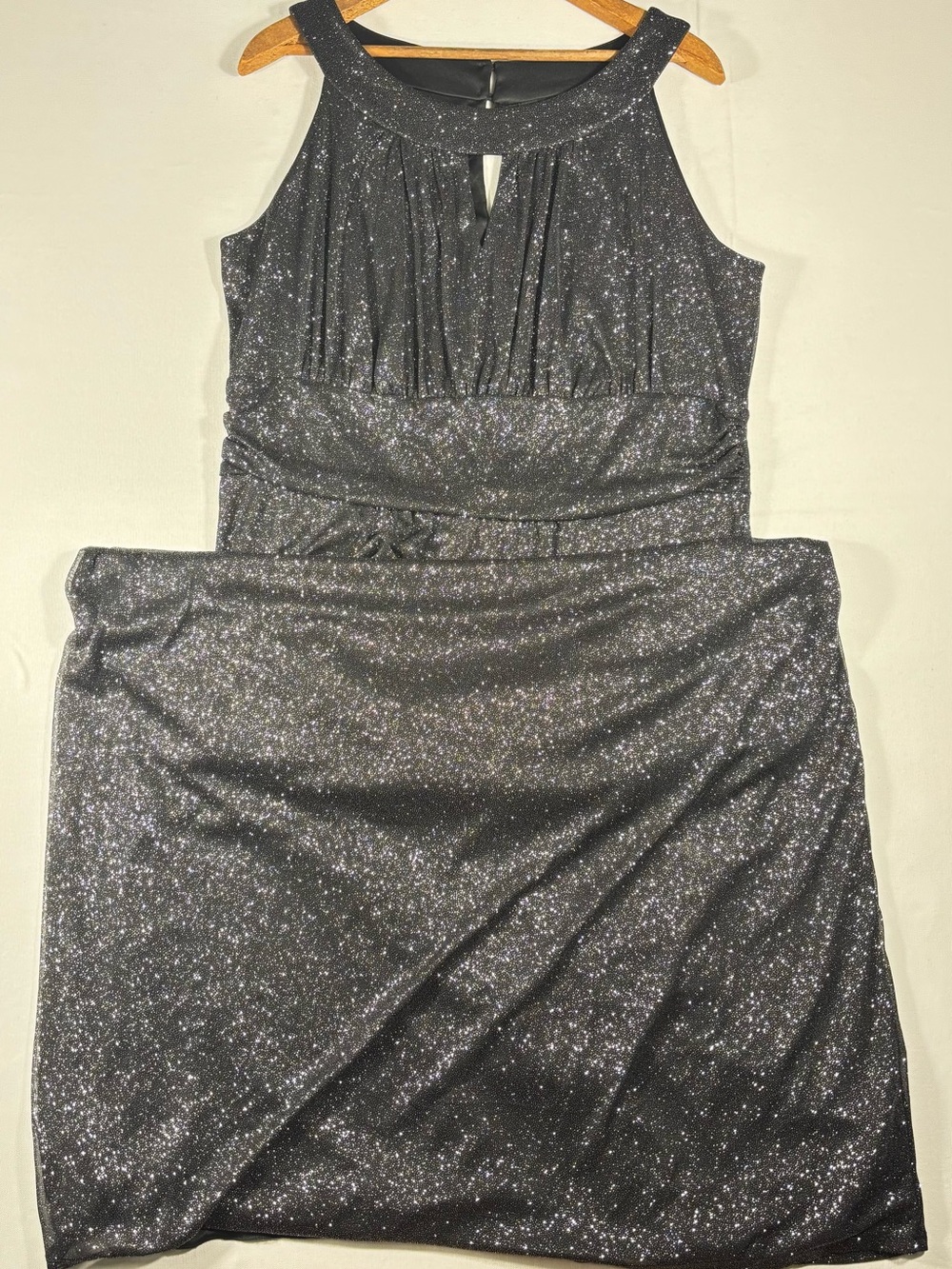 Enfocus Women's 16W Sparkle Black Halter Neck Sleeveless Party Maxi Dress